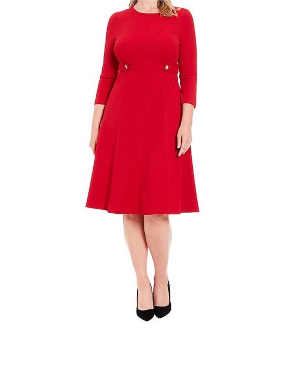 London Times Red, Knee length, A-Line Midi Skirt Dress